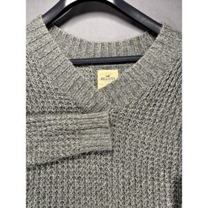 Vintage Y2K Hollister Pullover Cable Knit V-Neck Sweater Women's Small Gray